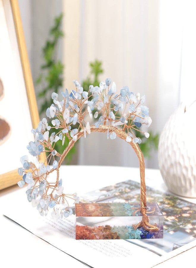 mookaitedecor Natural Aquamarine Crystal Money Tree with 7 Chakra Stones Resin Base, Feng Shui Crystal Stone Tree of Life Ornament for Altar Table Home Decor - Image 4