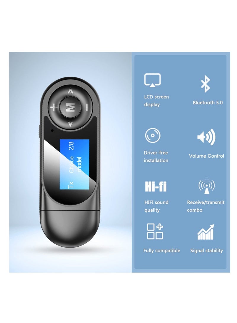 Bluetooth Transmitter Receiver with LCD Screen, USB Bluetooth 5.0 Audio Transmitter with 3.5mm Jack, Mini Portable Bluetooth Adapter, Low Latency, for TV, Stereo, Car, Headphones, Speakers, PC - Image 4