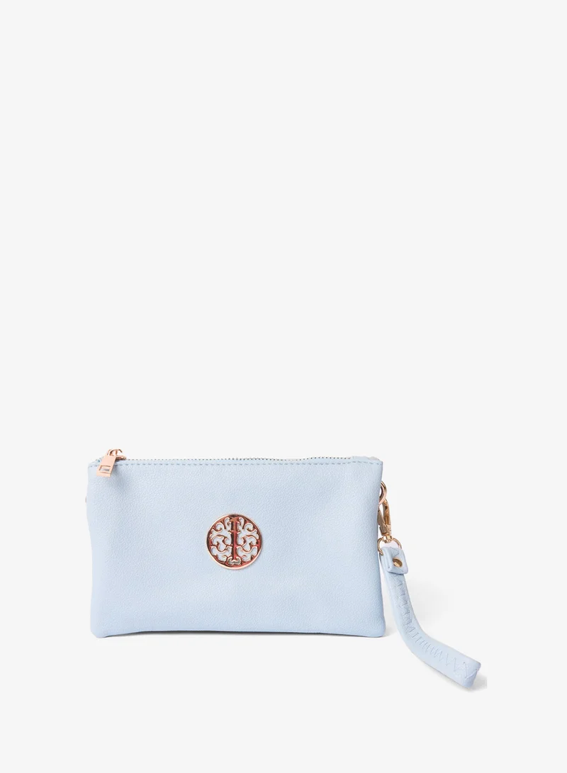 Blue Vanilla Detailed Zip Up Purse With Detachable Strap
