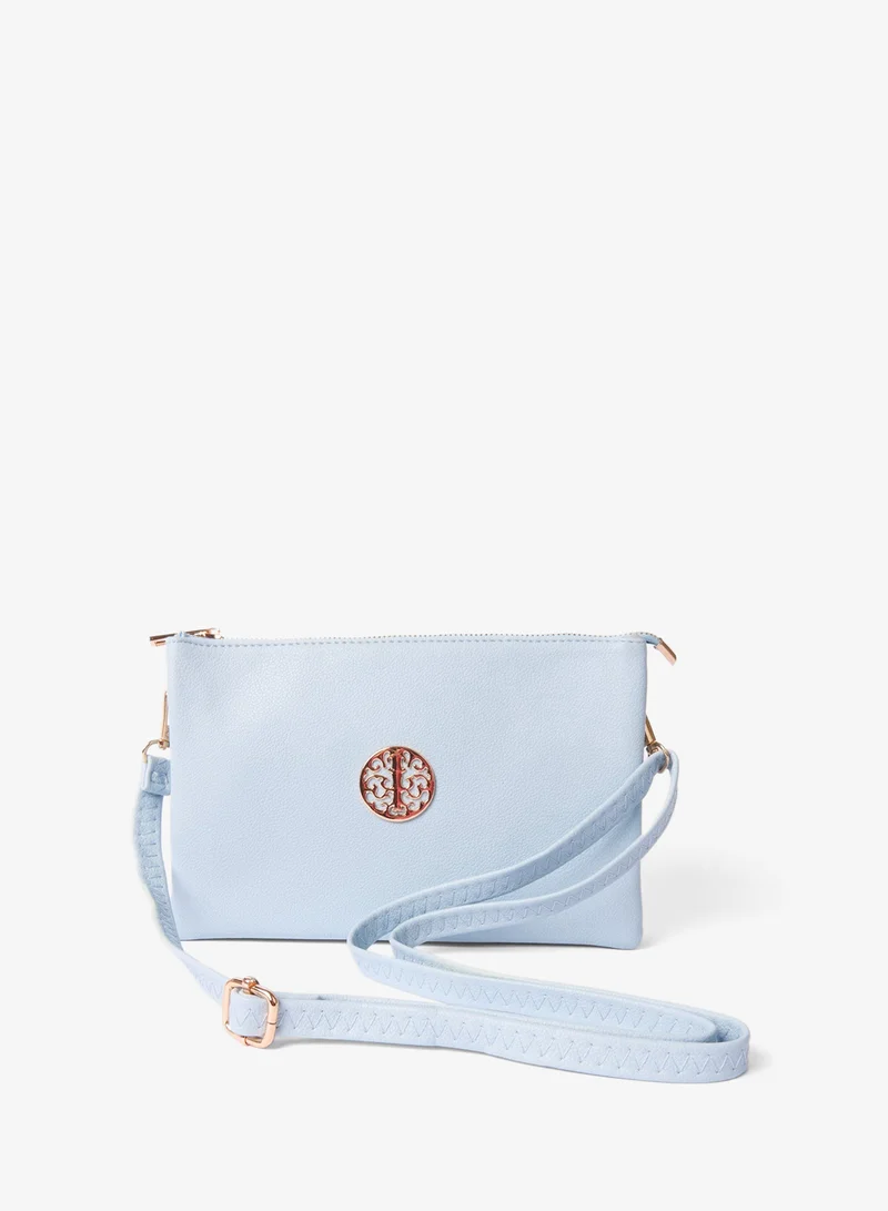 Blue Vanilla Detailed Zip Up Purse With Detachable Strap