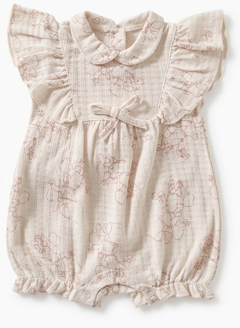Full moon Baby Girl Bejie  Muslin Romper with Ruffle Sleeves and Bow code 15990