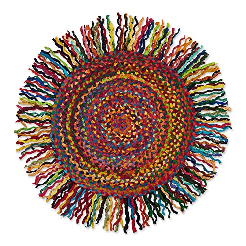 DII DII Chindi Home Collection Handwoven Multicolor Area Rag Rug 3 Round with Fringe MultiColor 