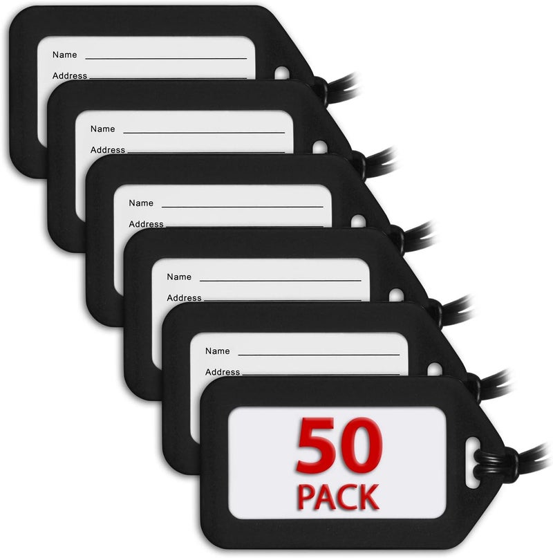 MIFFLIN -USA Luggage Tags (Black, 50 PK), Bag Tag for Baggage, Suitcase Tags Bulk - Image 1