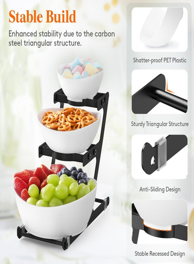 Lifewit 3 Tier Plastic Serving Bowls with Metal Stand, Chips and Dip Serving Tray Set for Entertaining Party, Crack-Proof Serving Platters for Fruit/Salad/Snack/Dessert Appetizer/Candy, Black - Image 4