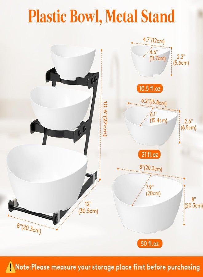 Lifewit 3 Tier Plastic Serving Bowls with Metal Stand, Chips and Dip Serving Tray Set for Entertaining Party, Crack-Proof Serving Platters for Fruit/Salad/Snack/Dessert Appetizer/Candy, Black - Image 2