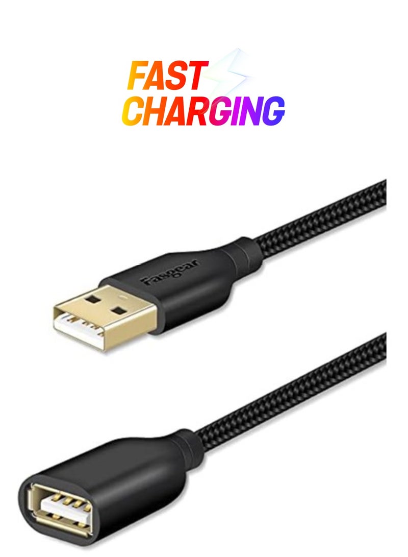Fasgear USB 2.0 Extension Cable: a Male to a Female USB Extension Lead for Charging and Syncing - USB Extender for Printers |Cameras|Mouse|Keyboards & other Computer Accessories (Black, 10ft) - Image 1