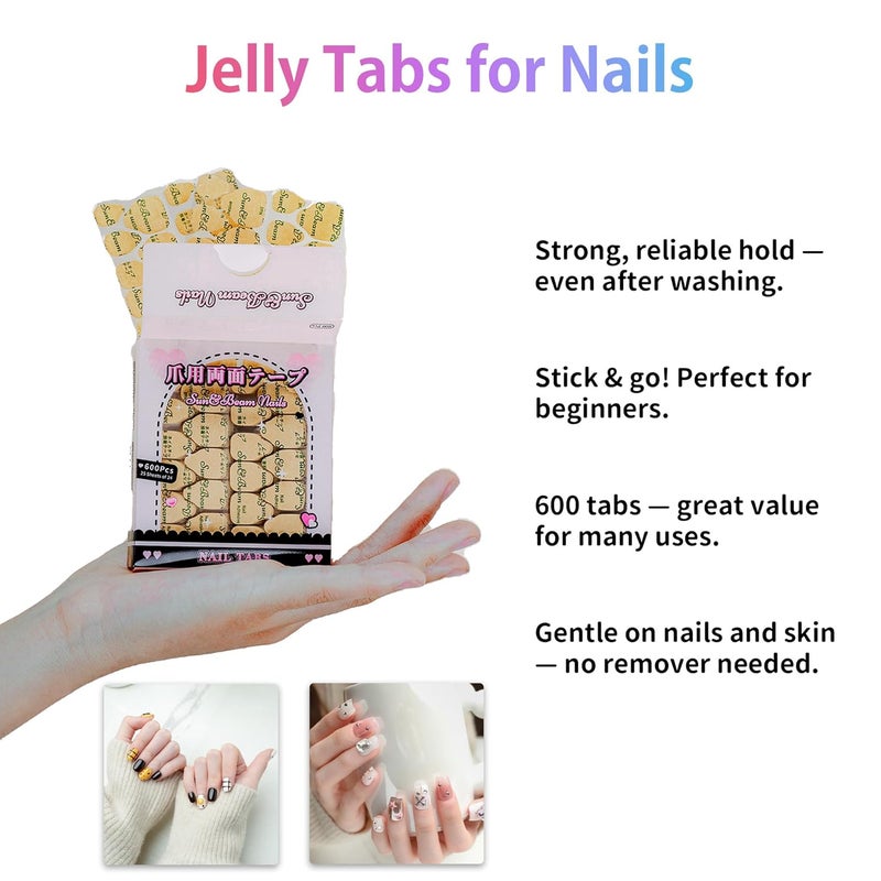 Sun&Beam Nails - Double-Sided Nail Glue Pads for Artificial Nails, Self-Adhesive Pads - Waterproof, Environmentally Friendly, Extra Strong Adhesion - Nail Tabs - 25 Sheets (Standard Size 600 Pieces) - Image 2