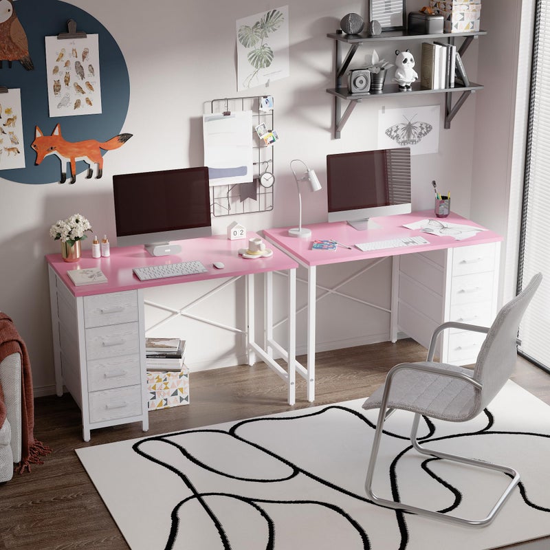 Pamray 32 Inch Computer Desk with 4 Drawers Small Office Desk for Home Bedroom Study Writing Simple Modern Computer Table Pink - Image 3