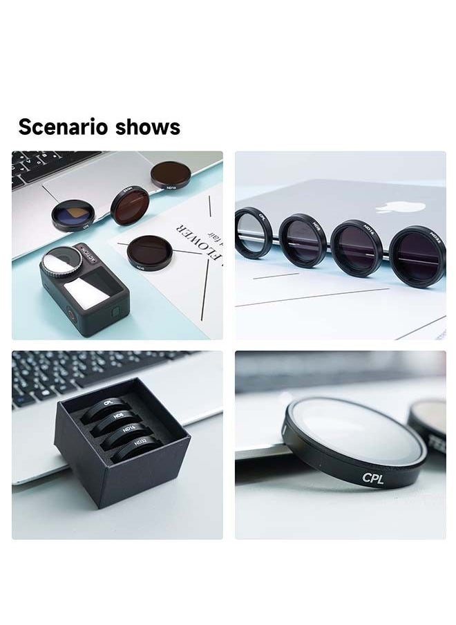 TELESIN TELESIN Lens Fiter Set for DJI Action 4 Action 3 Camera Accessories, 4-Pack CPL ND32 ND16 ND8 Polarizing Neutral Density HD Filter Lens Protective Protector Cover for DJI Osmo Action Accessory  - Image 2