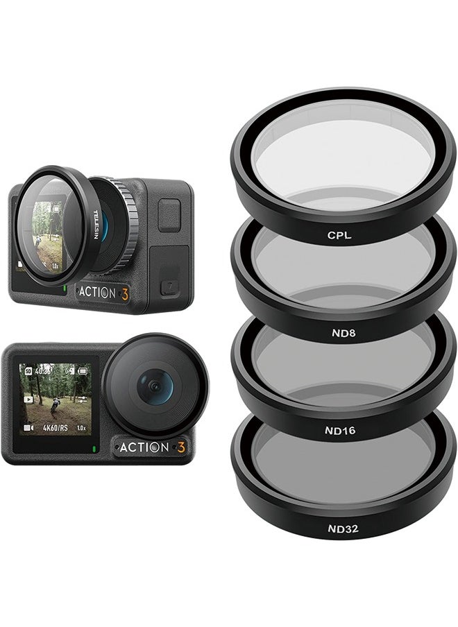 TELESIN TELESIN Lens Fiter Set for DJI Action 4 Action 3 Camera Accessories, 4-Pack CPL ND32 ND16 ND8 Polarizing Neutral Density HD Filter Lens Protective Protector Cover for DJI Osmo Action Accessory  - Image 1