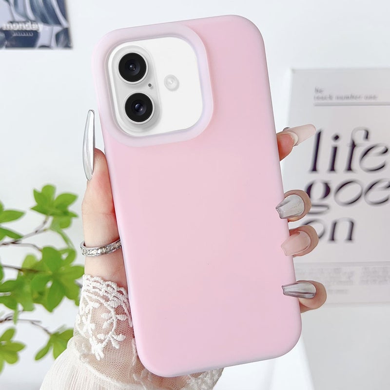 HuHa Protective Cover For iPhone 16 PC Hybrid Liquid Silicone Jelly Phone Case(Pink) - Image 1
