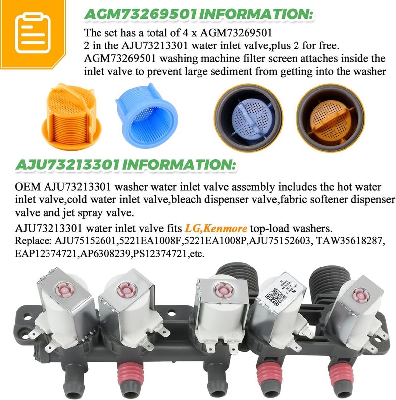 Techecook AJU73213301 Washer Water Inlet Valve for LG Kenmore - OEM Replacement with 10-Year Warranty - Image 2