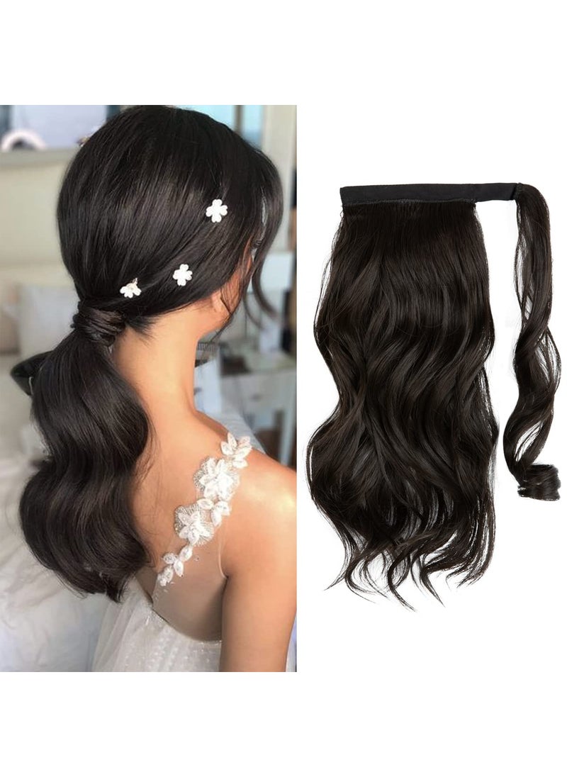 CJL HAIR - CJL HAIR 14 Short Ponytail Hair Extension Wrap Around Pony Tail Clip in Curly Wavy Synthetic Fake Hairpiece for Women Black Brown - Image 1