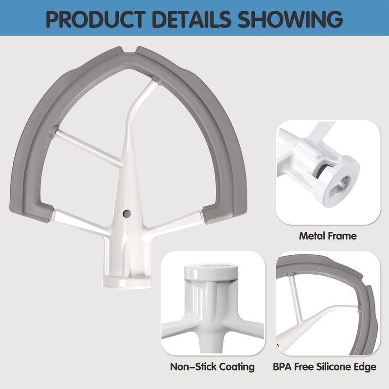 Moloudan 6 Quart Flex Edge Beater for Kitchenaid Bowl-Lift Stand Mixers, Kitchenaid Paddle Attachment with Both-Sides Flexible Silicone Edges Bowl Scraper, And Mixer Slider Mat for Kitchenaid 6 Qt Mixer - Image 2