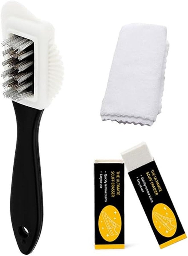 أوساويك مجموعة تنظيف الفرش الجلدية بأربعة اتجاهات من جلد الغزال والنوبوك، مجموعة تنظيف الأحذية مع ممحاة مطاطية ومنشفة وفرشاة للأحذية المصنوعة من الجلد السويدي والأحذية طويلة الرقبة والعناية بالجلد - Image 1