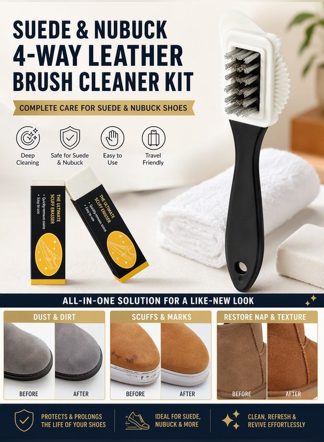 Osowake Suede & Nubuck 4-Way Leather Brush Cleaner Kit , Shoe Cleaning Set with Rubber Eraser, Towel & Brush for Suede Shoes, Boots & Leather Care - Image 2