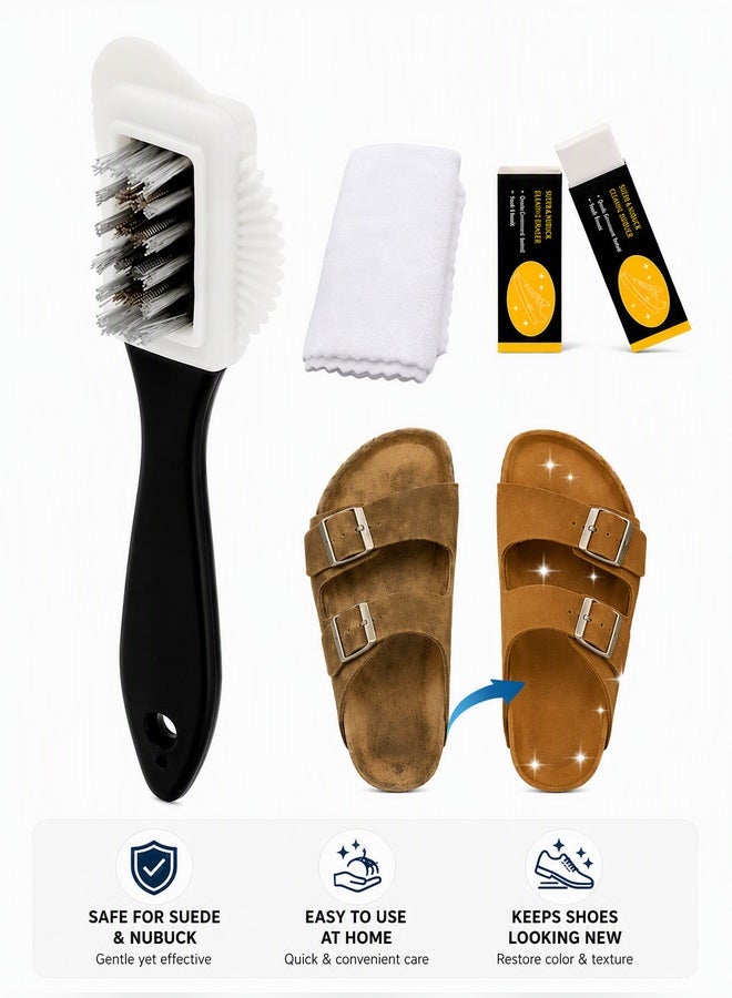 Osowake Suede & Nubuck 4-Way Leather Brush Cleaner Kit , Shoe Cleaning Set with Rubber Eraser, Towel & Brush for Suede Shoes, Boots & Leather Care - Image 1