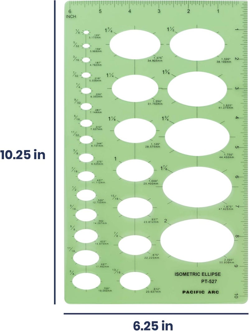 Pacific Arc Isometric Ellipse Guide Template, 27 Total Ellipse from 1/8 Inch to 2 Inch with Inch Graduations - Image 2
