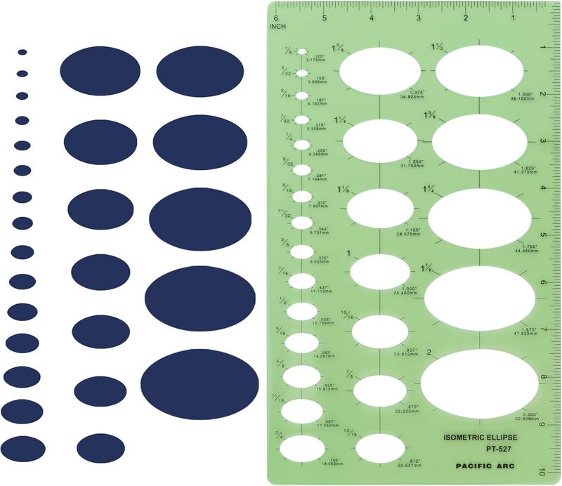 Pacific Arc Isometric Ellipse Guide Template, 27 Total Ellipse from 1/8 Inch to 2 Inch with Inch Graduations - Image 5