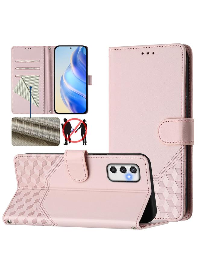 اس-توب جراب لهاتف Samsung Galaxy M52 مصنوع من الجلد بنقش قرص العسل بتقنية RFID - Image 1