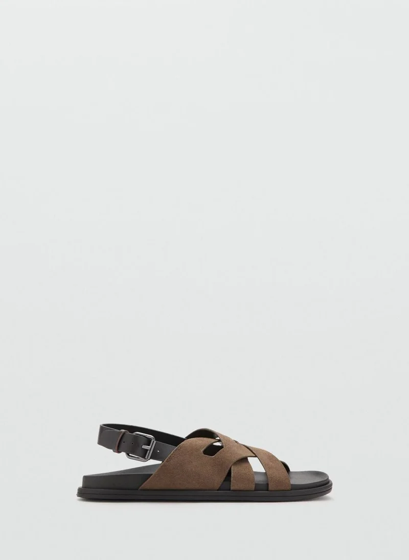 Mango Man Suede Leather Sandals With Crossed Straps