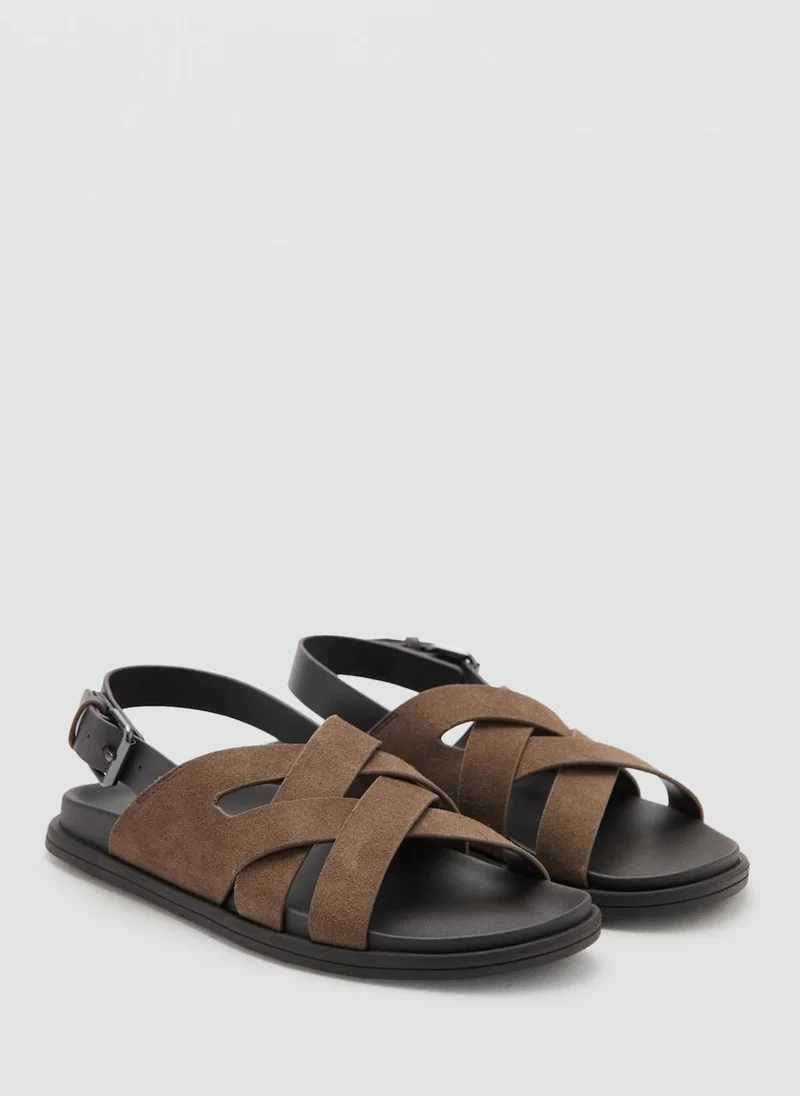 Mango Man Suede Leather Sandals With Crossed Straps