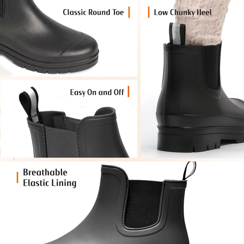Furuian Women's Ankle Rain Boots Waterproof Chelsea Rain Boots Rubber Boots Women Short Garden Boots Anti Slip Outdoor Lightweight Work Bootiesï¼ŒBlackï¼Œ8 - Image 4