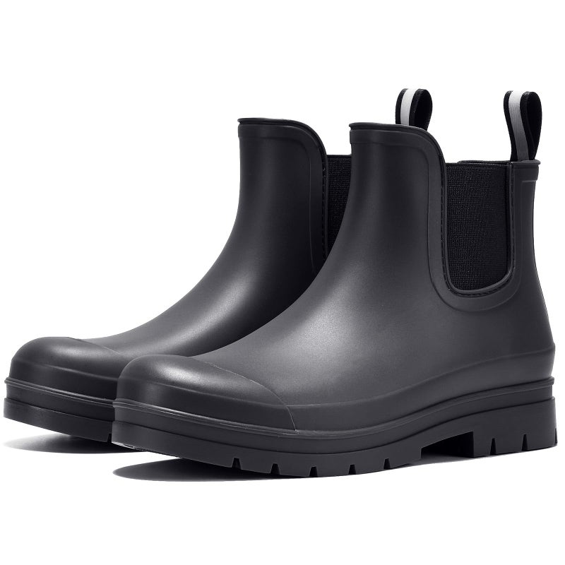 Furuian Women's Ankle Rain Boots Waterproof Chelsea Rain Boots Rubber Boots Women Short Garden Boots Anti Slip Outdoor Lightweight Work Bootiesï¼ŒBlackï¼Œ8 - Image 1