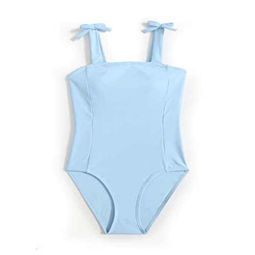 MIENOE Girls' One Piece Swimsuit Kids Blue Bathing Suit with Chest Pads UPF 50+ Sun Protection Swimwear (Size 6-8 Years) - Image 1