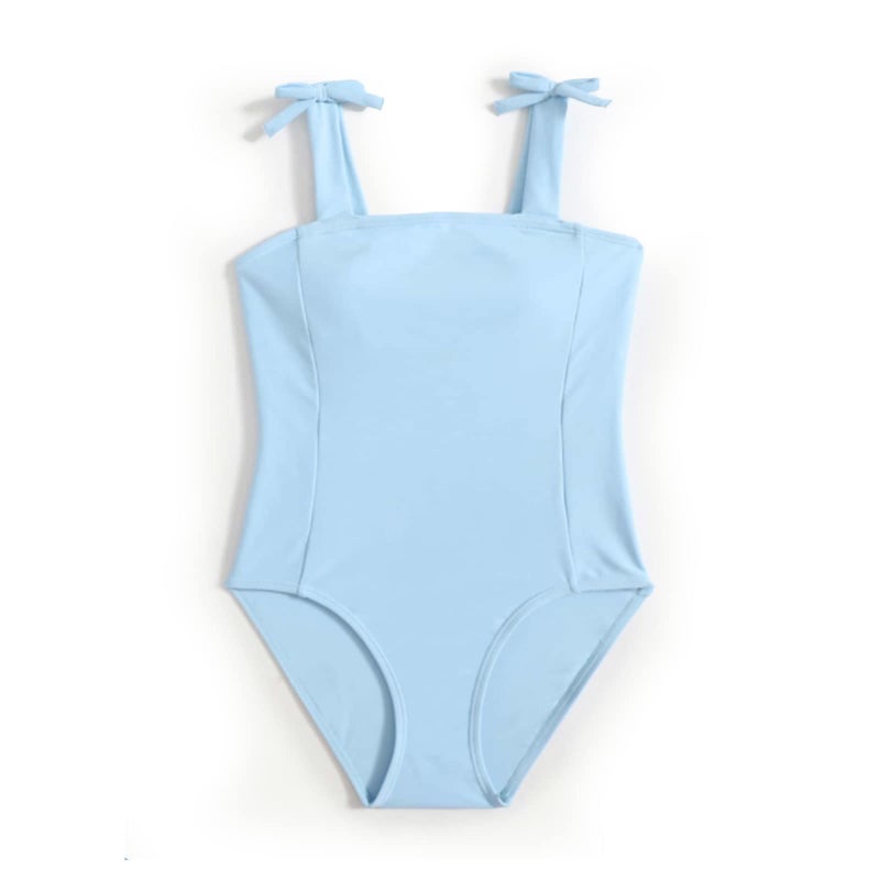 MIENOE Girls' One Piece Swimsuit Kids Blue Bathing Suit with Chest Pads UPF 50+ Sun Protection Swimwear (Size 6-8 Years) - Image 5