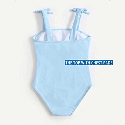 MIENOE Girls' One Piece Swimsuit Kids Blue Bathing Suit with Chest Pads UPF 50+ Sun Protection Swimwear (Size 6-8 Years) - Image 3