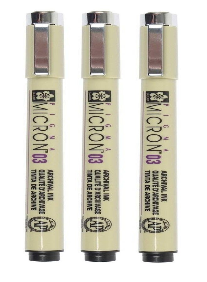 Pigma Sakura Micron 03 - Pigment Fineliners - 0.35mm - Black [Pack of 3] - Image 1