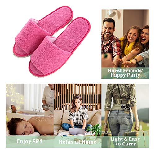 KHC-KHF Spa Slipper- 5 Pairs of Velvet Open Toe Slippers with Travel Bags- One Size Fit Most Men and Women for Spa, Party Guest, Hotel and Travel, Washable and Non-Disposable Pink - Image 4