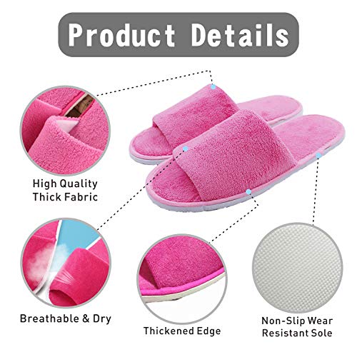KHC-KHF Spa Slipper- 5 Pairs of Velvet Open Toe Slippers with Travel Bags- One Size Fit Most Men and Women for Spa, Party Guest, Hotel and Travel, Washable and Non-Disposable Pink - Image 3