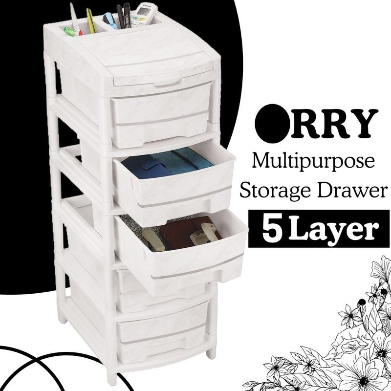 Nabhya Granite Finish Design Multipurpose 5 Layer Drawer With Extra Upper Cabinet Box Plastic Modular Chest Storage Organizer Home Office Parlor School Doctors Home Kids White 5_Rack_Drawer - Image 4