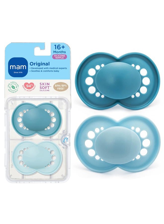 MAM Original Matte Pacifier (2 Pack, 1 Sterilizing Pacifier Case), Pacifiers 16 Plus Months, Baby Boy Pacifier, Best Pacifiers for Breastfed Babies, Sterilizing Storage Case - Image 1