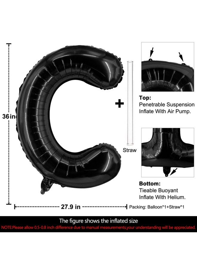 Lovoir 40 Inch Large Black Letter C Balloons Big Size Jumbo Mylar Foil Helium Balloon For Birthday Party Celebration Decorations Alphabet Black C - Image 3