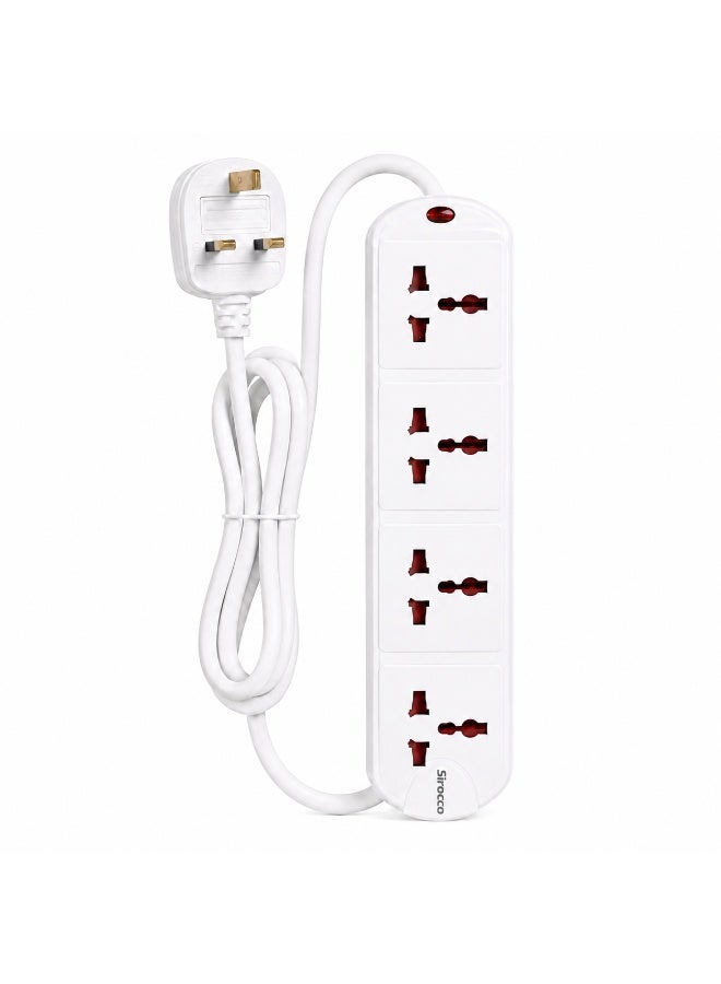 SIROCCO UK904S 4-Way Universal Extension Socket with 2 m Cable, 13A 3250W, Heat-Resistant, UK Fused 3-Pin Plug, White - Image 1
