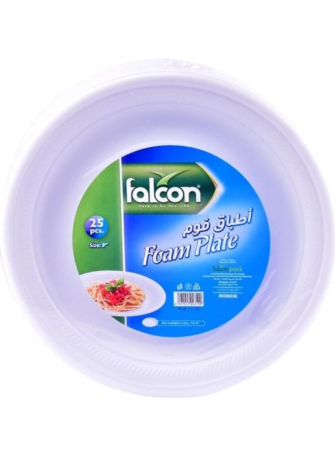 Falcon Foam Plate 9 Inch 1 Pack x 25 Pieces White - Image 1