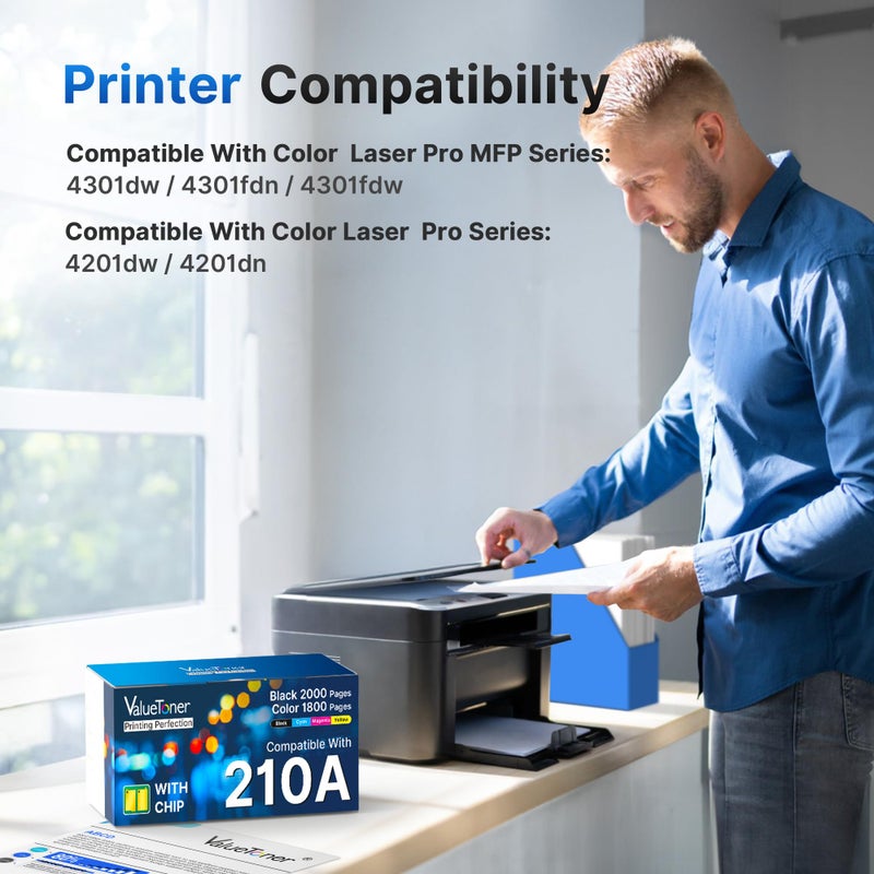 Valuetoner خراطيش حبر 210A 4 عبوات (مع شريحة) - بديل لخراطيش حبر HP 210A 210X لطابعة HP Color LaserJet Pro MFP 4301fdw، MFP Pro 4301fdn 4201dw 4201dn 4301 4201 سلسلة الطابعات W2100A - Image 2