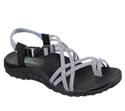 Skechers womens Reggae - IRIE MON -Multi Strap Toe Thong Sandal , Black/White, 7 - Image 3