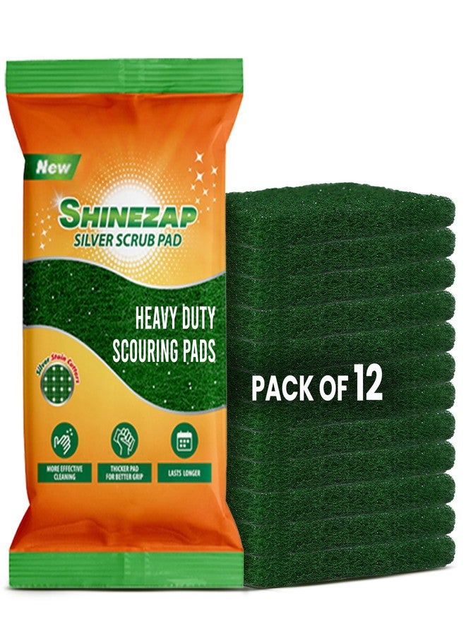 Shinezap 12 PCS Heavy Duty Scour Pads, Nylon Green Sponge Non Abrasive Reusable Scouring Cleaning Scrub Pads for Kitchen, Sink, Garage and Dishes, Multipurpose - Image 1