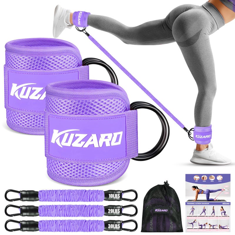 KUZARO Ankle Resistance Bands with Cuffs, Ankle Weights Bands for Working Out, Women Leg and Glutes Workout Equipment, Exercise Bands for Kickbacks, Butt and Booty Trainer, Home Gym Fitness Equipment - Image 1