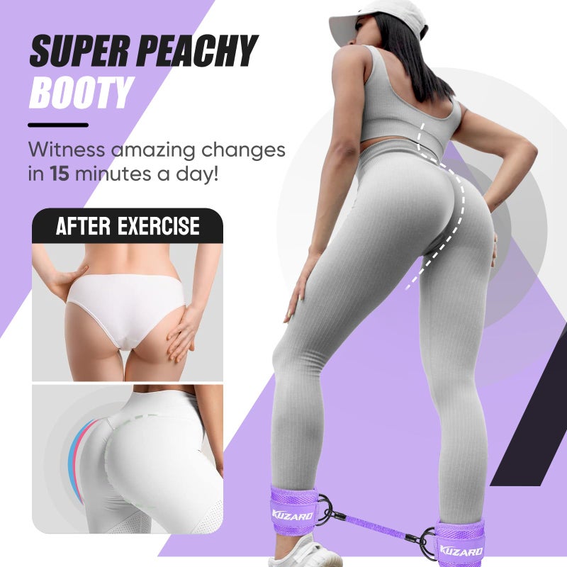 KUZARO Ankle Resistance Bands with Cuffs, Ankle Weights Bands for Working Out, Women Leg and Glutes Workout Equipment, Exercise Bands for Kickbacks, Butt and Booty Trainer, Home Gym Fitness Equipment - Image 3