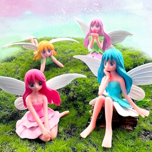 Suartus Miniature Fairy Figurines - 4Pcs Small Flower Fairies Ornaments Resin Mini Fairy Figurines Tiny Elf for DIY Fairy Garden Flower Pot Bonsai Micro Landscapes Craft Decoration Accessories (purple) - Image 1