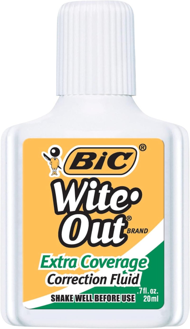 Bic Wite Out Extra Coverage Correction Fluid, 20 mL, White, Covers The Toughest Mistakes, 12-Count Pack - Image 4