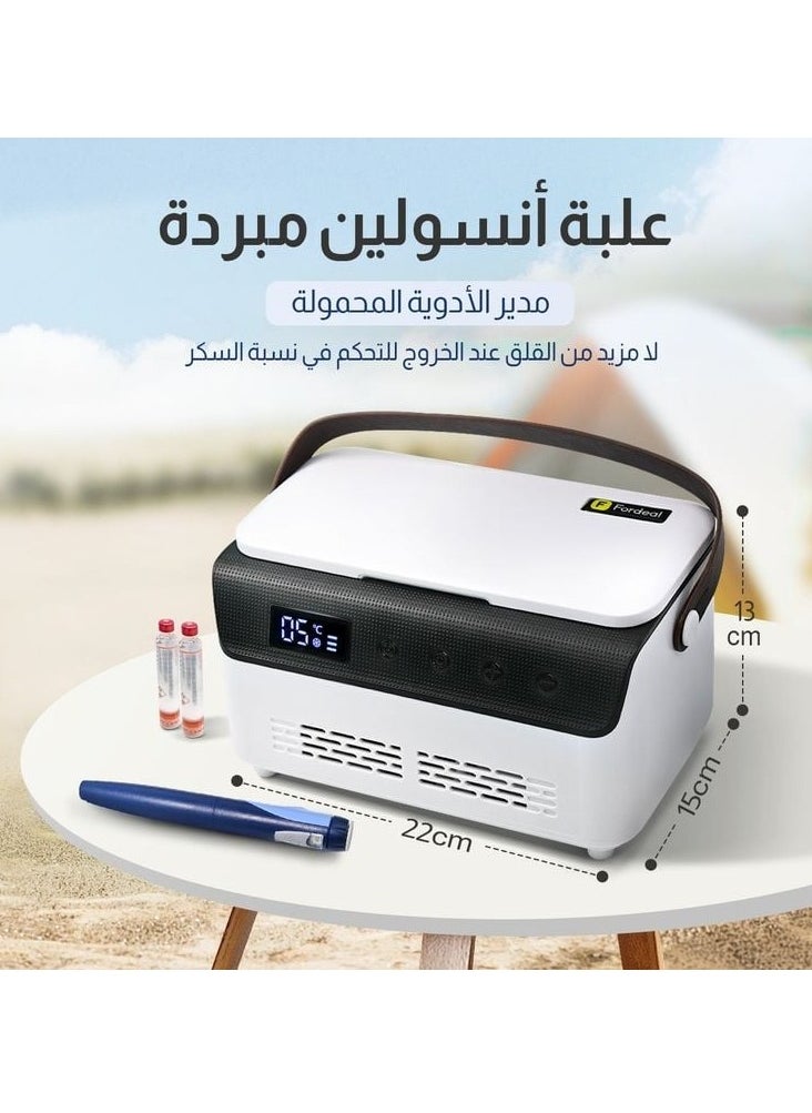 فورديل ثلاجة خاصة صندوق تبريد الأنسولين الطبي لكبير الخدم الحصري الخاص بك ، ثلاجة تخزين صغيرة قابلة لإعادة الشحن مع شاشة عرض LCD ، قابلة للتعديل من 2 إلى 18 مزودة ببطارية ليثيوم 8000 مللي أمبير في الساعة ، شحن متعدد ، ثلاجة سيارة سفر للسيارة ، السفر ، المنزل ، درجة حرارة ثابتة ذكية وتبريد سريع  - Image 1