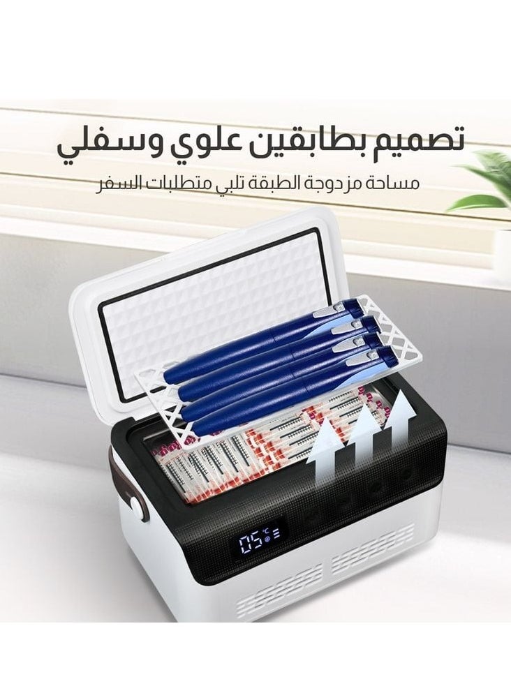 فورديل ثلاجة خاصة صندوق تبريد الأنسولين الطبي لكبير الخدم الحصري الخاص بك ، ثلاجة تخزين صغيرة قابلة لإعادة الشحن مع شاشة عرض LCD ، قابلة للتعديل من 2 إلى 18 مزودة ببطارية ليثيوم 8000 مللي أمبير في الساعة ، شحن متعدد ، ثلاجة سيارة سفر للسيارة ، السفر ، المنزل ، درجة حرارة ثابتة ذكية وتبريد سريع  - Image 2