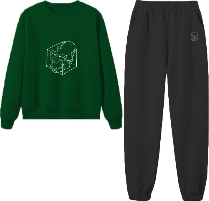 دوغ فش Tracksuit Set Oversize Skull Printed Tracksuit Set,lover,couple Combination Green