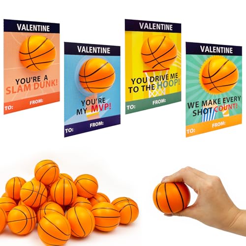 Leetous Basketball Valentines Day Cards Gifts for Kids School 24 PackMini Foam Basketball Toys with Exchange Cards for BoysValentines Sport Party Favors Goodie Bag Stuffers Classroom Treats for Toddlers - Image 1